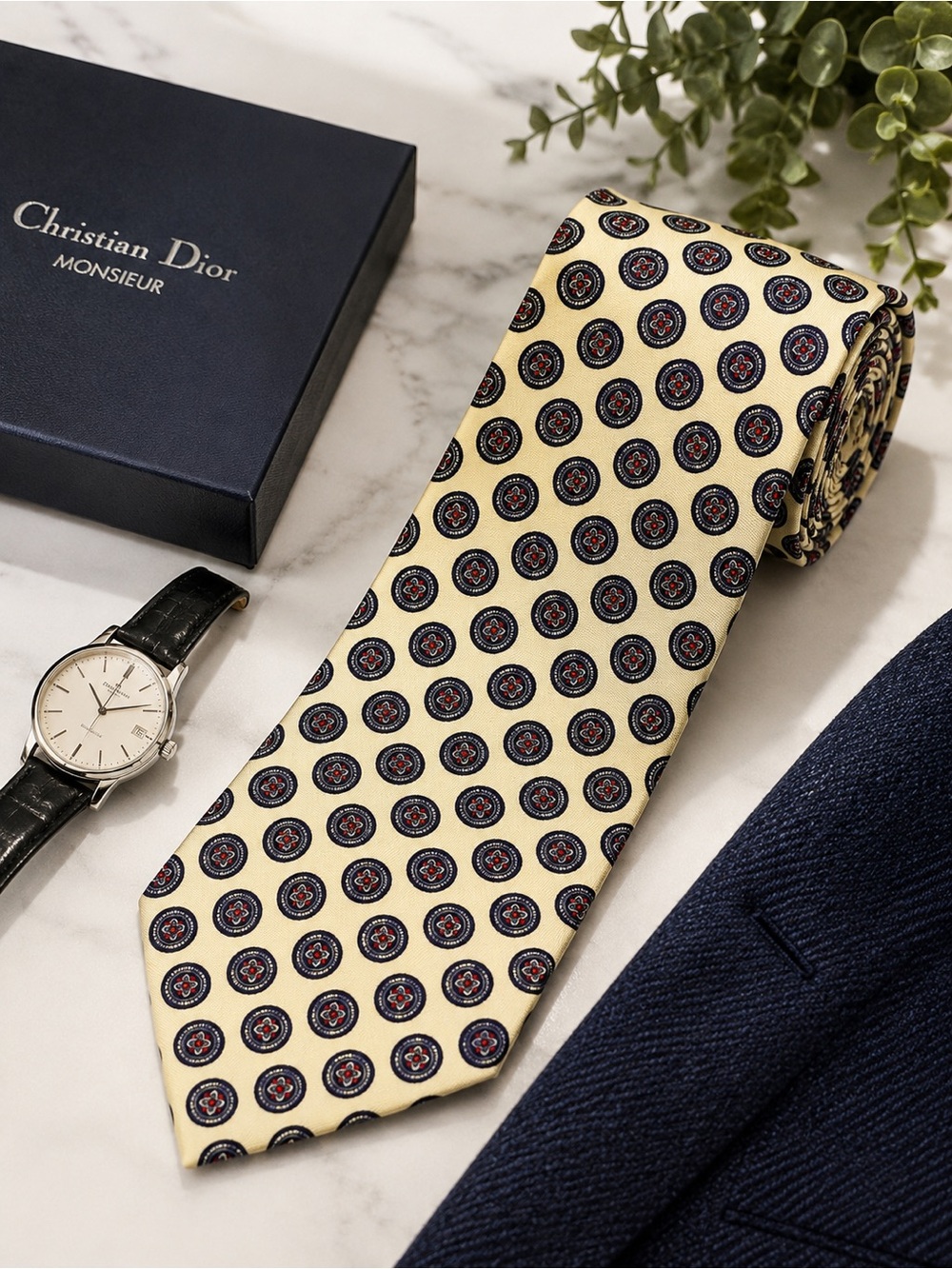 Christian Dior Silk Medallion Tie Made In Italy